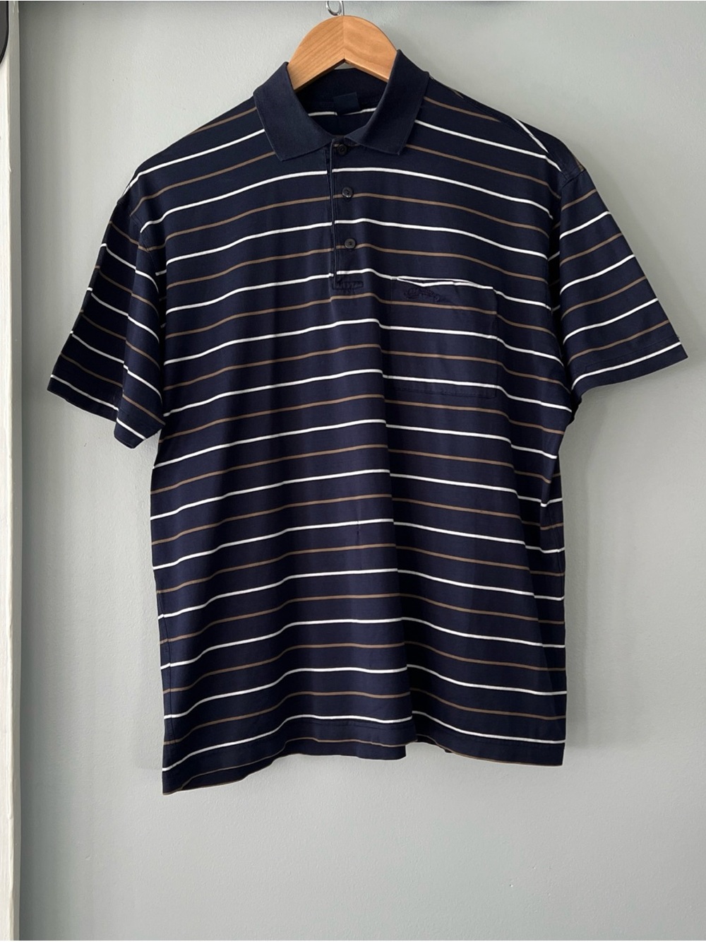 Victor Emmanuel Mare Nostrum Men’s S Cotton Navy White Tan Striped Polo Shirt